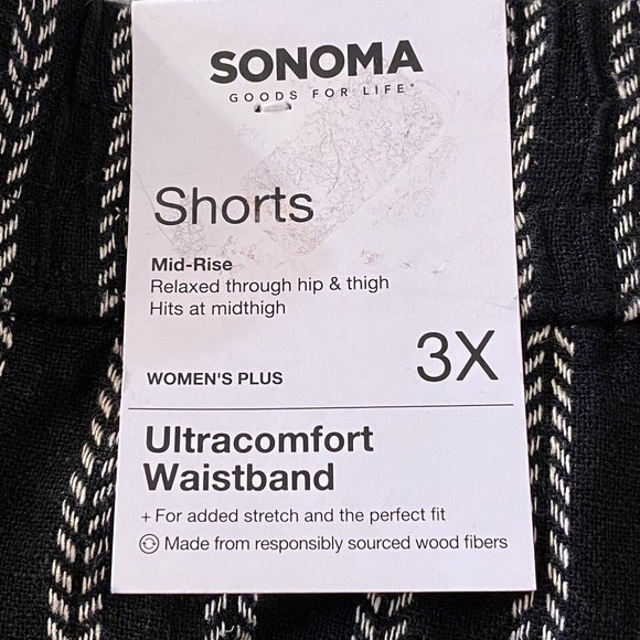 NWT B&W Chevron Striped Pull-On Linen Blend Shorts Mid-Rise Sonoma Plus Size 3X - Picture 4 of 9